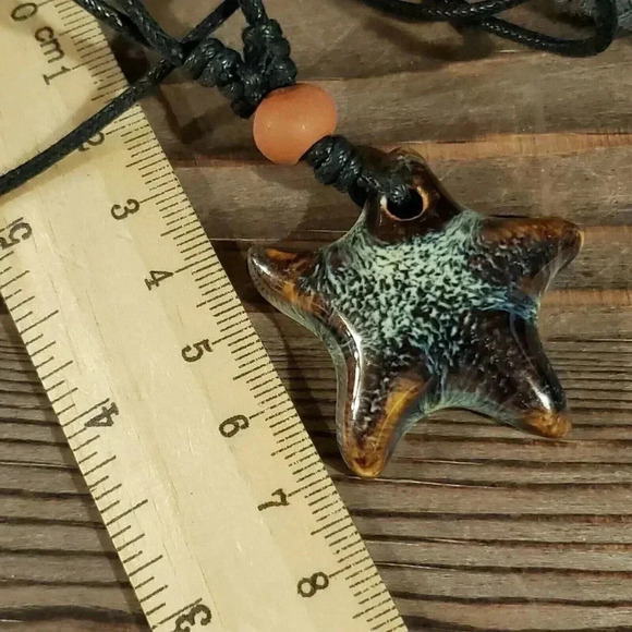 Handcrafted Artsy Circle Glazed Blue Black Porcelain Pendant Necklace - Picture 6 of 7